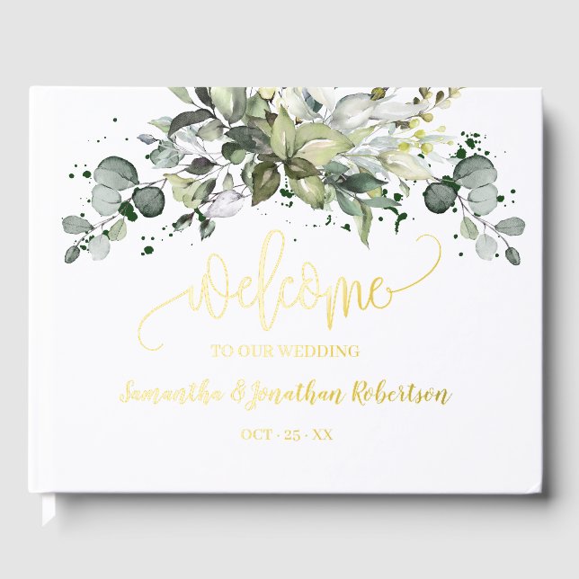 Livre D'or Green Eucalyptus Bienvenue Mariage Foil Guestbook (Recto)