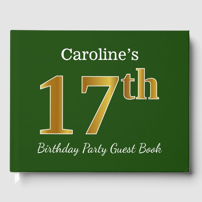 Livre D'or Green, Faux Gold 17th Birthday Party + Nom personn (Recto)