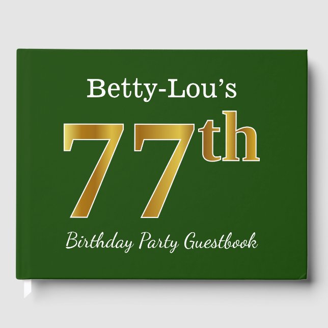 Livre D'or Green, Faux Gold 77th Birthday Party + Nom personn (Recto)