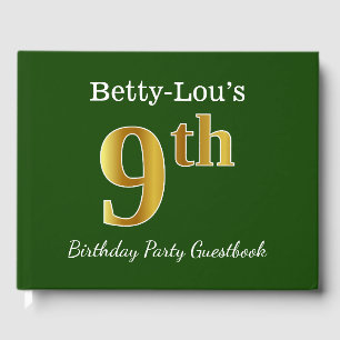 Livre D'or Green, Faux Gold 9e fête d'anniversaire + Nom pers