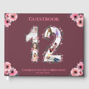 Livre D'or Gros 12ème anniversaire Photo Collage Fleur Fille
