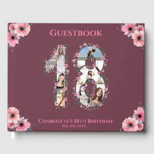 Livre D'or Gros 18e anniversaire Photo Collage Fleur Fille Ro