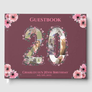 Livre D'or Gros 20e anniversaire Photo Collage Fleur Fille Ro