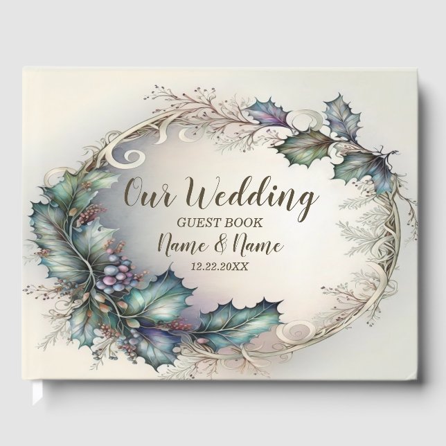 Livre D'or Groupe de Mariage Vert Feuilles Violettes Doré Élé (Recto)
