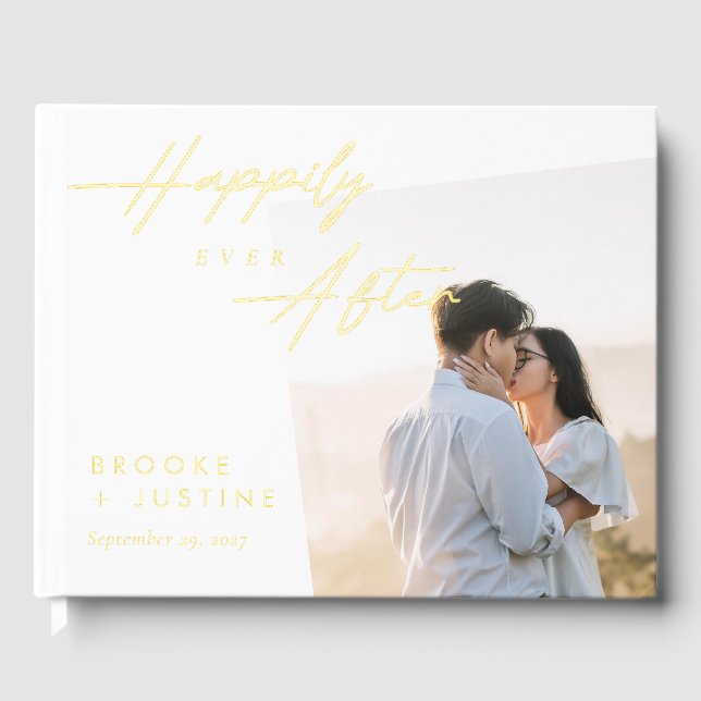 Livre D'or Heureux Jamais après Gold Foil Mariage photo (Recto)