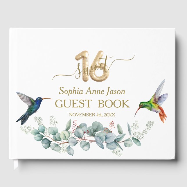 Livre D'or Hibiscus rose Humming birds Gold Sweet 16 Annivers (Recto)