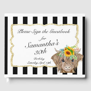 Livre D'or Highland Cow Invitation, fête d'anniversaire de la