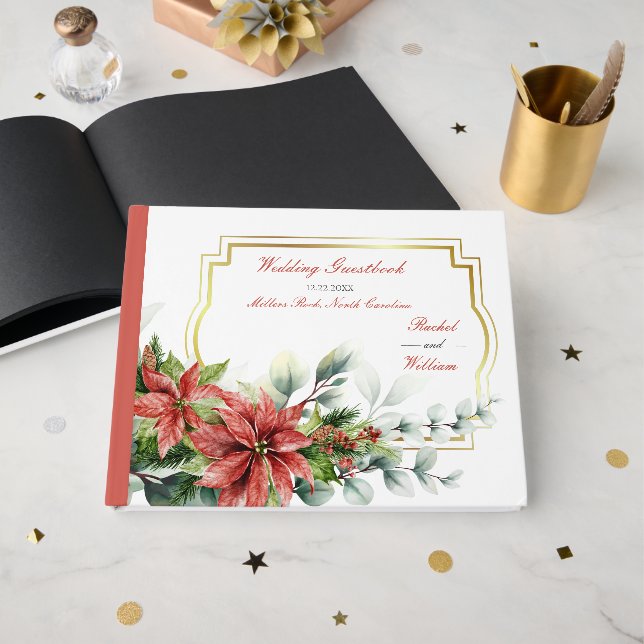Livre D'or Holiday Poinsettia Wedding Guestbook (Recto ouvert)