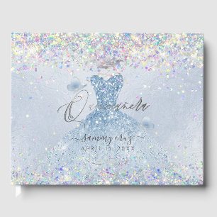 Livre D'or Holographie de Quinceanera Confetti Robe Bleue Dus