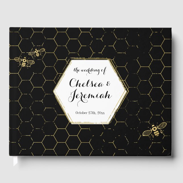 Livre D'or Honey Bee Black Gold Motif mariage personnalisé (Recto)