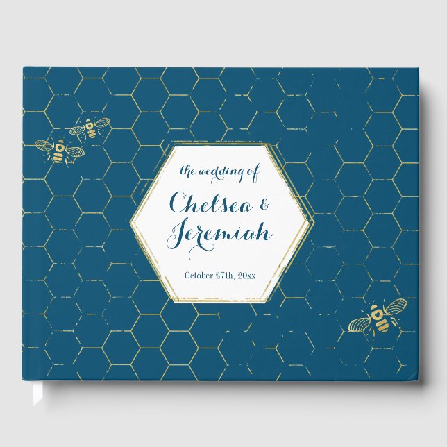 Livre D'or Honey Bee Turquoise Gold Motif mariage personnalis (Recto)