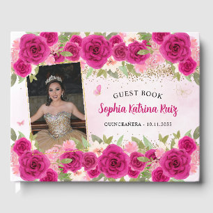 Livre D'or Hot rose or Floral Princess Quinceañera Photo
