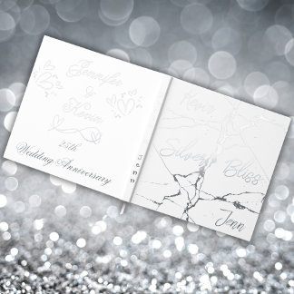 Livre D'or Huile d'argent sur blanc 25e anniversaire Mariage