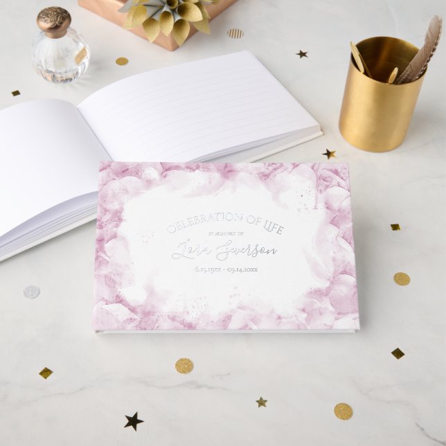 Livre D'or Hydrangée rose Aquarelle Célébration de la vie (Recto ouvert)