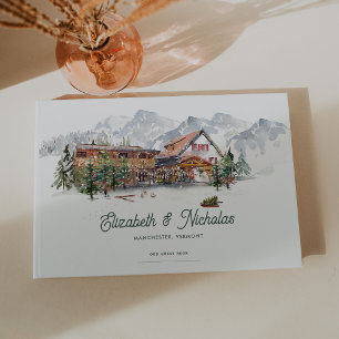 Livre D'or Illustration de lieu de mariage à l'aquarelle élég