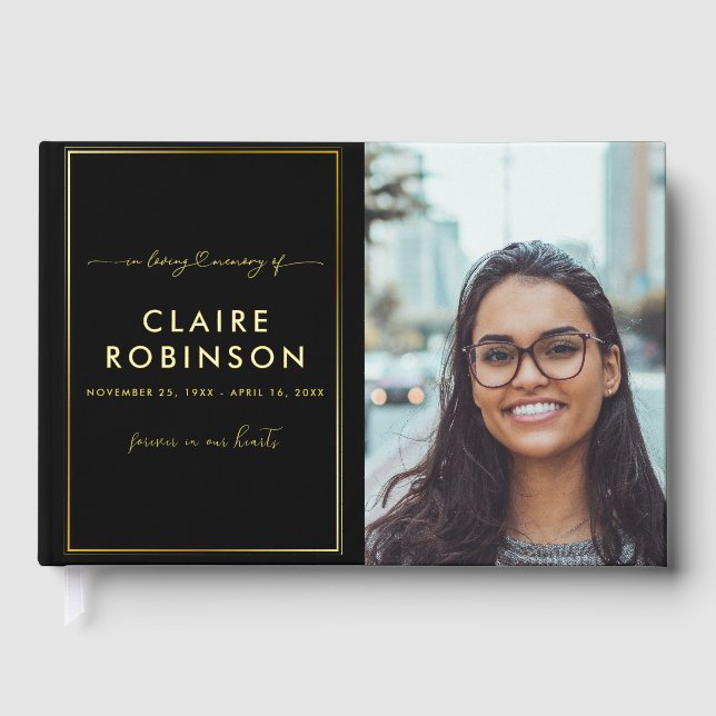 Livre D'or In Love Memory Gold Foil Script photo Funeral (Recto)