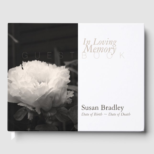 Livre D'or In Love Memory Peony Funeral White Guest Book (Recto)
