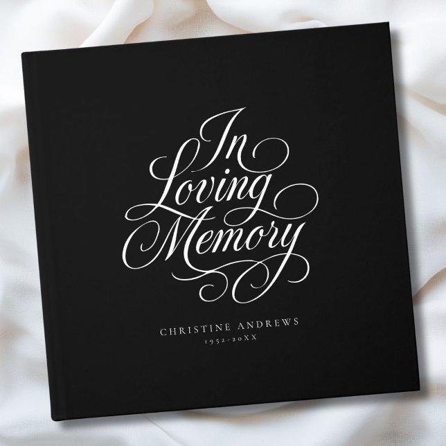 Livre D'or "In Love Memory" Script Police Keepsaké Funeral ("In Loving Memory" Script Font Keepsake - Black Funeral Guest Book)
