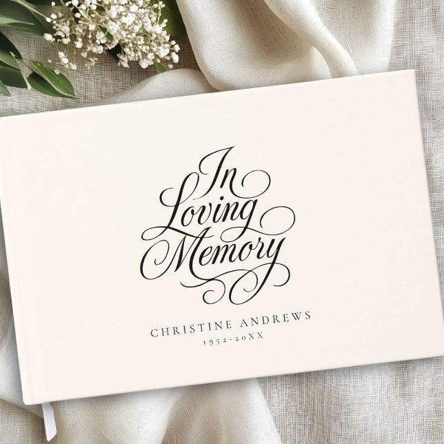 Livre D'or "In Love Memory" Script Police Keepsaké Funeral ("In Loving Memory" Script Font Keepsake Funeral Beige Guest Book)