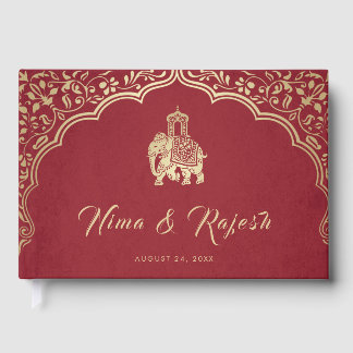 Livre D'or Indian Wedding Invitation, Red, Gold, Ganesha