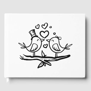 Livre D'or Inséparables Cartoon Lovebirds noir blanc Mariage