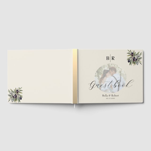 Livre D'or Ivoire Olive Photo Monogramme Mariage (Complet)