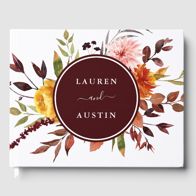 Livre D'or Jardin d'automne Bourgogne Mariage d'aquarelle (Recto)