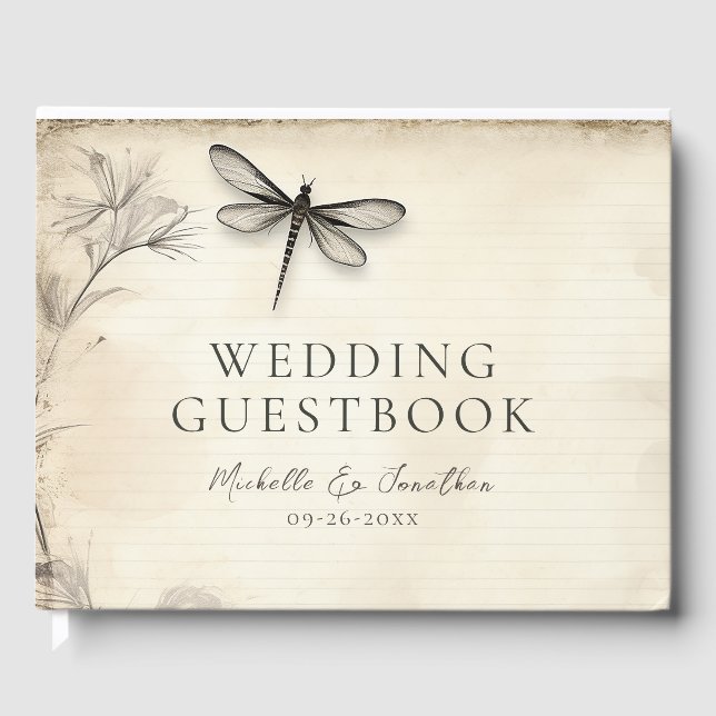 Livre D'or Joli Mariage de journal Vintage Dragonfly Sketch (Recto)