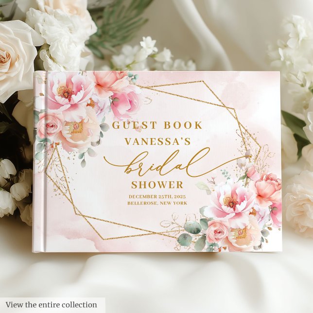 Livre D'or Jolie Bohème Pastel Rose Pâle Or Fête de Mariage (Lovely Boho Blush Gold Roses Bridal Shower Guest Book)