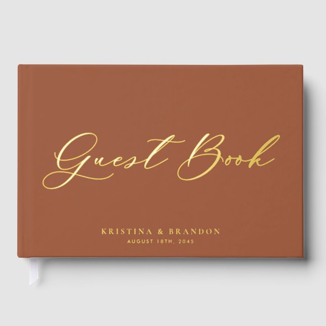 Livre D'or Jolie Modernité Calligraphie Terracotta Mariage ph (Recto)