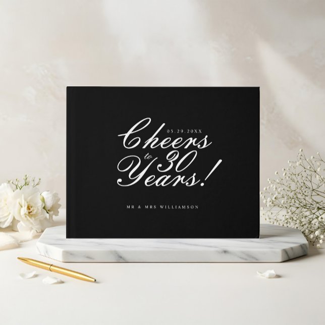 Livre D'or Joyeux à 30 ans Script photo Anniversaire Noir (Cheers to 30 Years Script Photo Anniversary Black Guest Book)