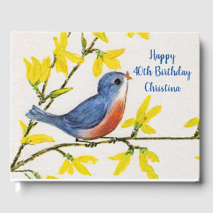 Livre D'or Joyeux Anniversaire chantant Bleu Rouge Oiseau Jau