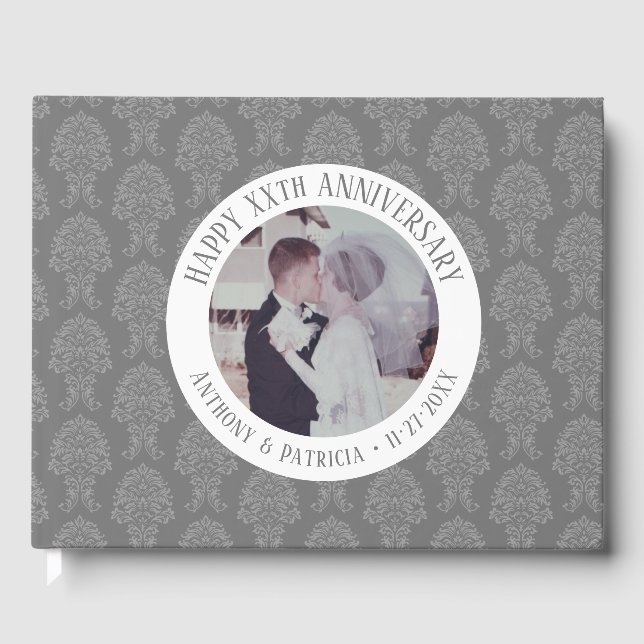 Livre D'or Joyeux anniversaire du Mariage / Motif photo Damas (Recto)
