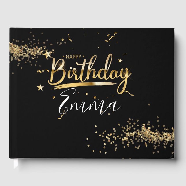Livre D'or Joyeux anniversaire noir et or thème (Recto)