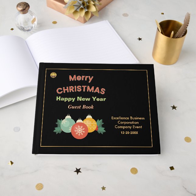 Livre D'or Joyeux Noël Nouvel An Business Logo Personnalisé (Recto ouvert)