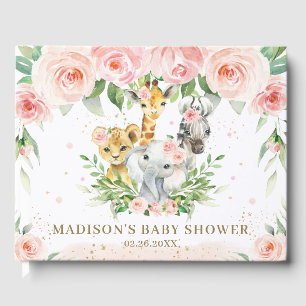 Livre D'or Jungle Animal Chic Fard Rose Floral Baby Shower