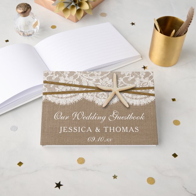 Livre D'or La collection rustique de mariage Starfish Beach (Recto ouvert)