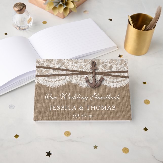 Livre D'or La collection Rustique de Mariages d'Ancres nautiq (Recto ouvert)