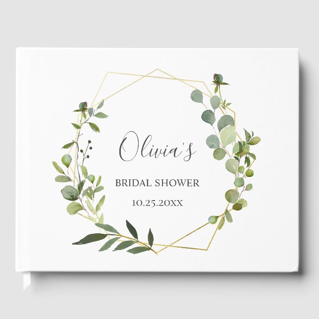 Livre D'or Lancement de mariage cadre géométrique eucalyptus  (Recto)