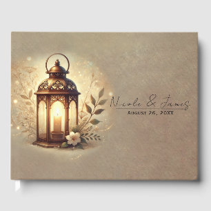 Livre D'or Lanterne Bronze Éclairée Mariage Romantique Rustiq