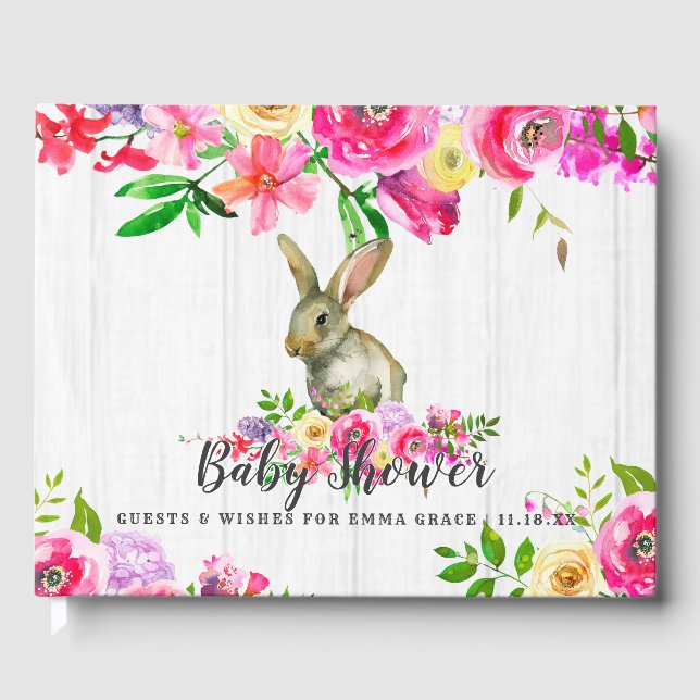 Livre D'or Lapin Lapin Bois Lapin Floral Baby Girl Douche (Recto)