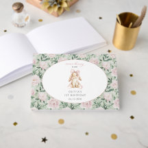 Lapin Mignon, Nœud Rose, Fleurs Roses, Premier Ann