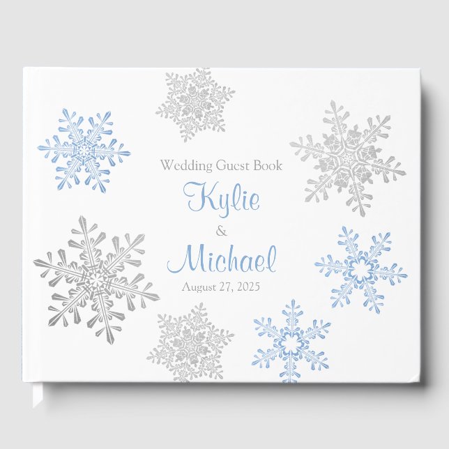 Livre D'or Lapis Blue Silver Grey Snowflake Mariage d'hiver (Recto)
