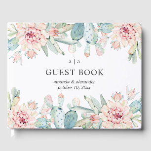 Livre D'or L'aquarelle succulent mariage. Cactus à fleurs ros