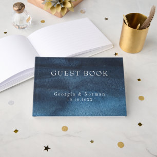 Livre D'or Lavage à l'aquarelle bleu marine sombre et lunatiq
