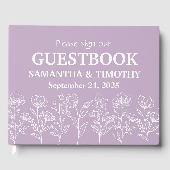 Livre D'or Lavande Lilac violet Mariage Floral moderne (Recto)