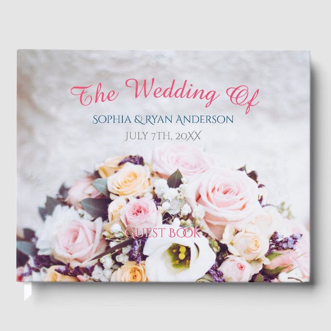 Livre D'or Le Mariage De, Noms & Date, Bouquet Fleur (Recto)