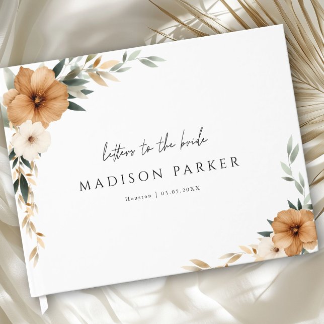 Livre D'or Letters to the Bride! Boho Bridal Shower (Letters to the Bride! Custom Elegant Modern Copper & Earthy Botanical Bridal Shower Guest Book.)