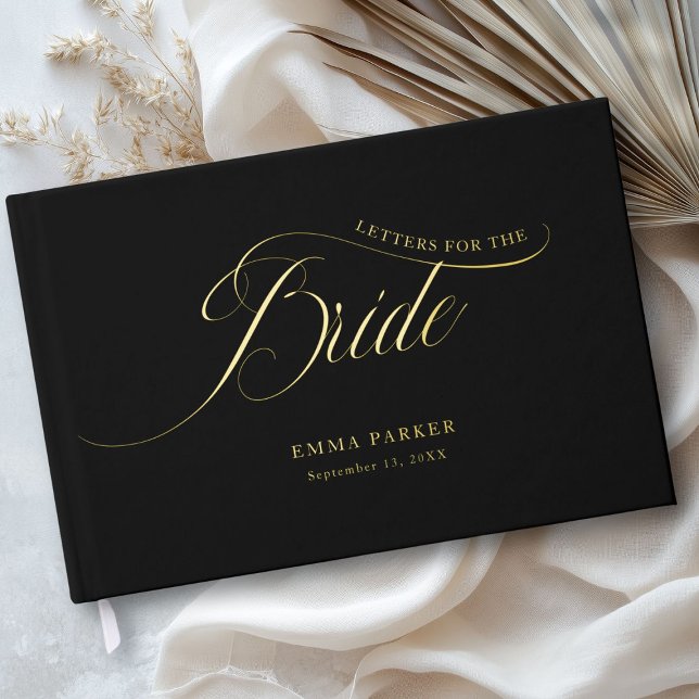 Livre D'or Lettres à la mariée, Noir, Or- (Personalized, Letters to the Bride, Black, Gold- Foil Guest Book for your Bridal Shower. )