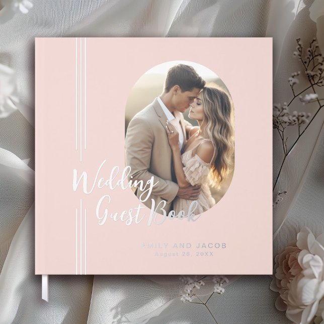 Livre D'or Lignes simples et élégantes Mariage photo ovale (With real gold foil accents - shown here in white gold (silver).)